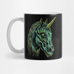 Vintage Zombie Unicorn Head Illustration - Macabre Fantasy Art Mug